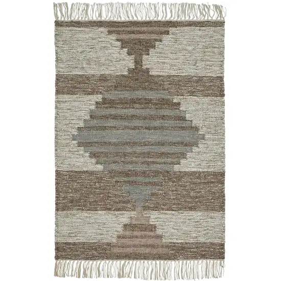 Grey Geometric Flatweave Handmade Stain Resistant Area Rug With Fringe Photo 1