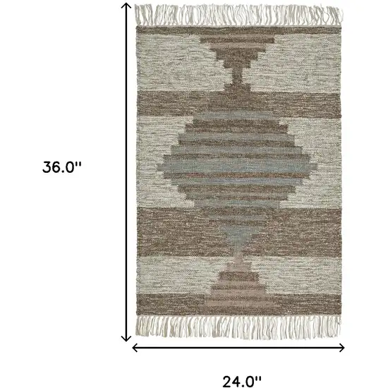 Grey Geometric Flatweave Handmade Stain Resistant Area Rug With Fringe Photo 6