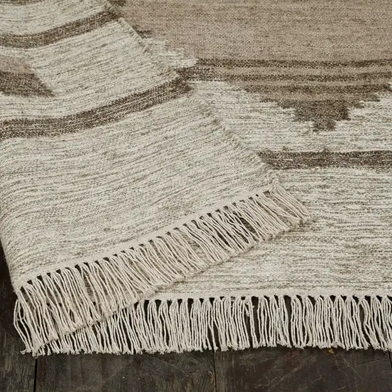 Grey Geometric Flatweave Handmade Stain Resistant Area Rug With Fringe Photo 4