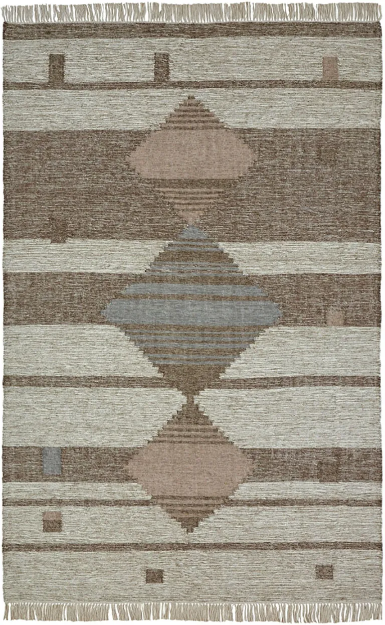 Grey Geometric Flatweave Handmade Stain Resistant Area Rug With Fringe Photo 1