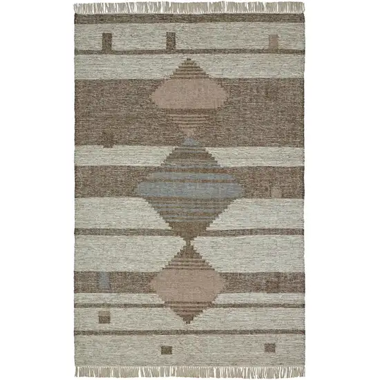 Grey Geometric Flatweave Handmade Stain Resistant Area Rug With Fringe Photo 1