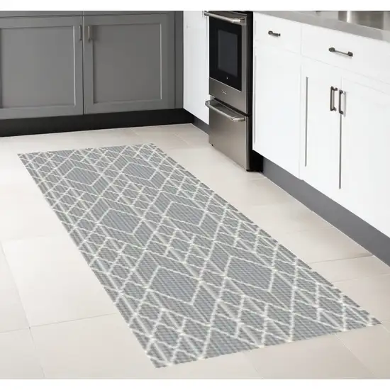 Grey Geometric Lines Runner Rug Photo 1