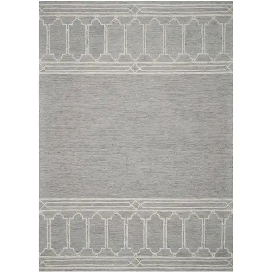 Grey Geometric Pattern Wool Area Rug Photo 2