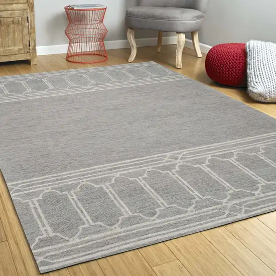 Grey Geometric Pattern Wool Area Rug Photo 6