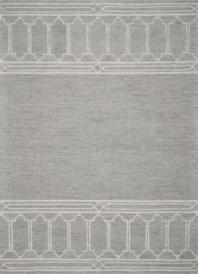 Grey Geometric Pattern Wool Area Rug Photo 1