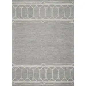 Photo of Grey Geometric Pattern Wool Area Rug