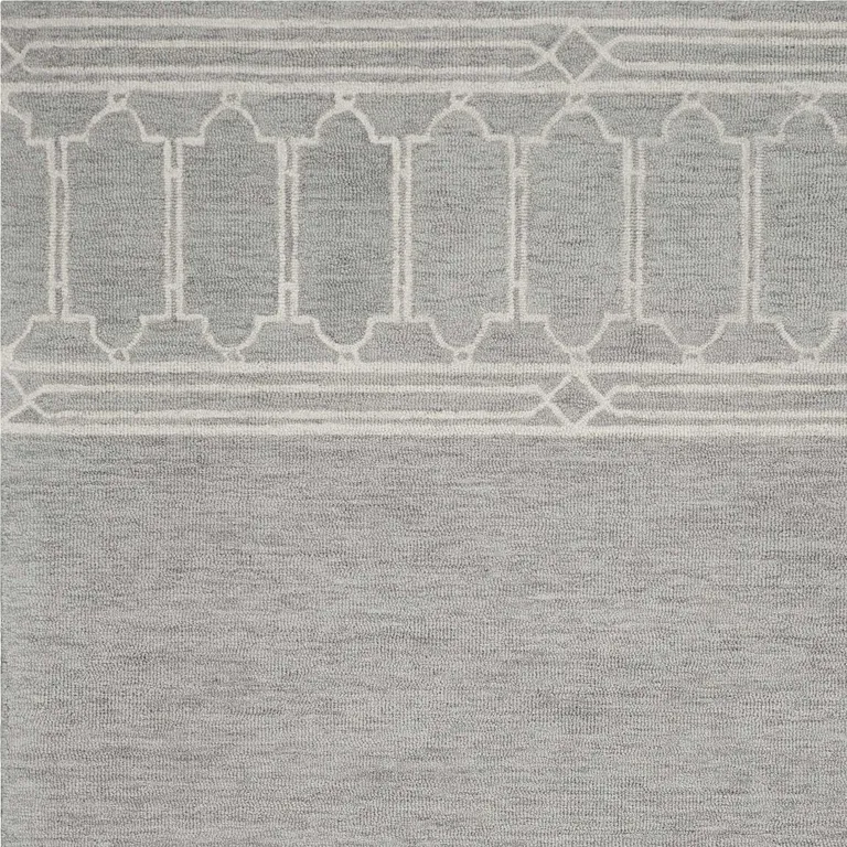 Grey Geometric Pattern Wool Area Rug Photo 3