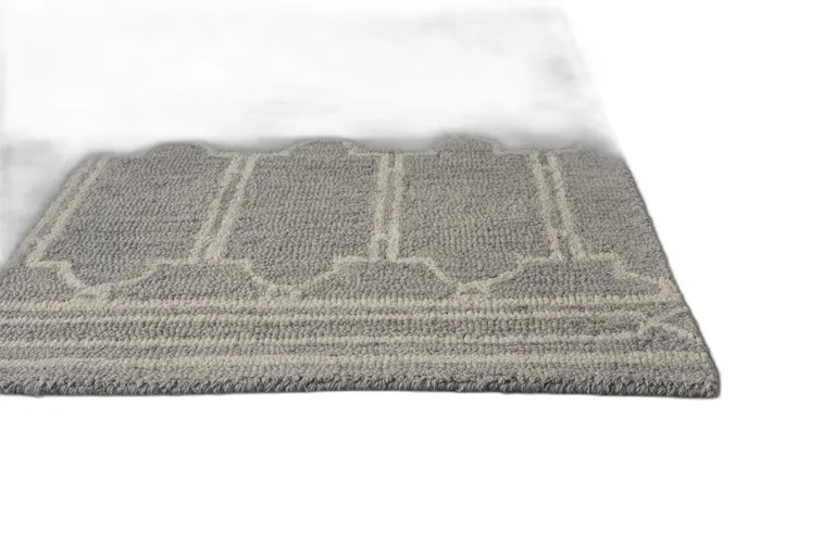 Grey Geometric Pattern Wool Area Rug Photo 4