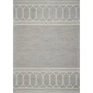 Photo of Grey Geometric Pattern Wool Indoor Area Rug