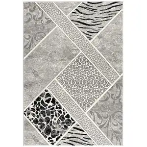 Photo of Grey Geometric Power Loom Stain Resistant Area Rug