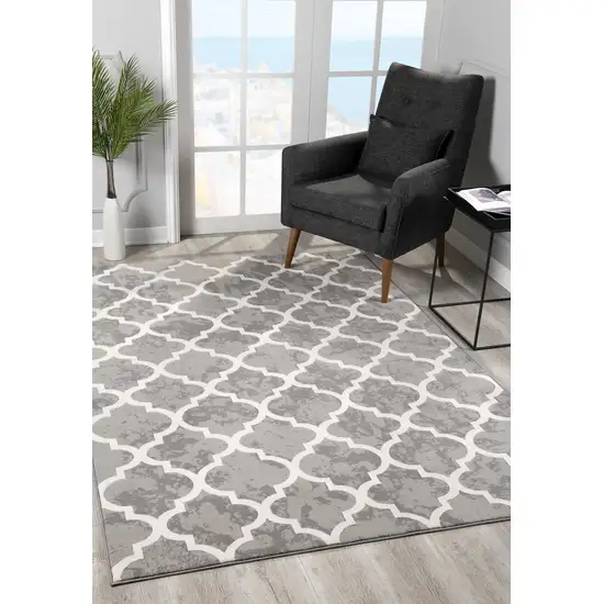 Grey Geometric Power Loom Stain Resistant Area Rug Photo 1