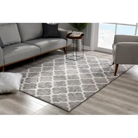 Grey Geometric Power Loom Stain Resistant Area Rug Photo 5