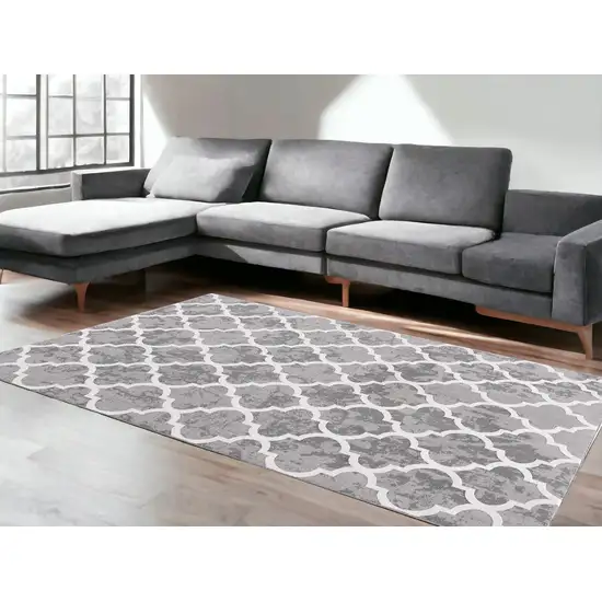 Grey Geometric Power Loom Stain Resistant Area Rug Photo 1