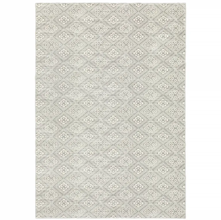 Grey Geometric Power Loom Stain Resistant Area Rug Photo 1