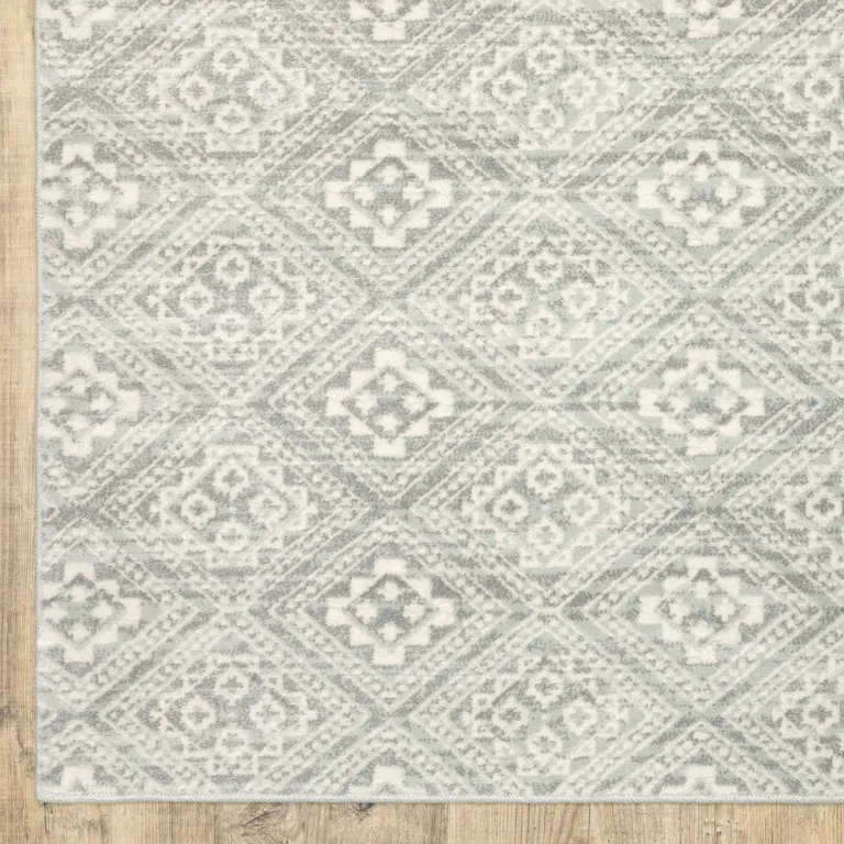 Grey Geometric Power Loom Stain Resistant Area Rug Photo 3