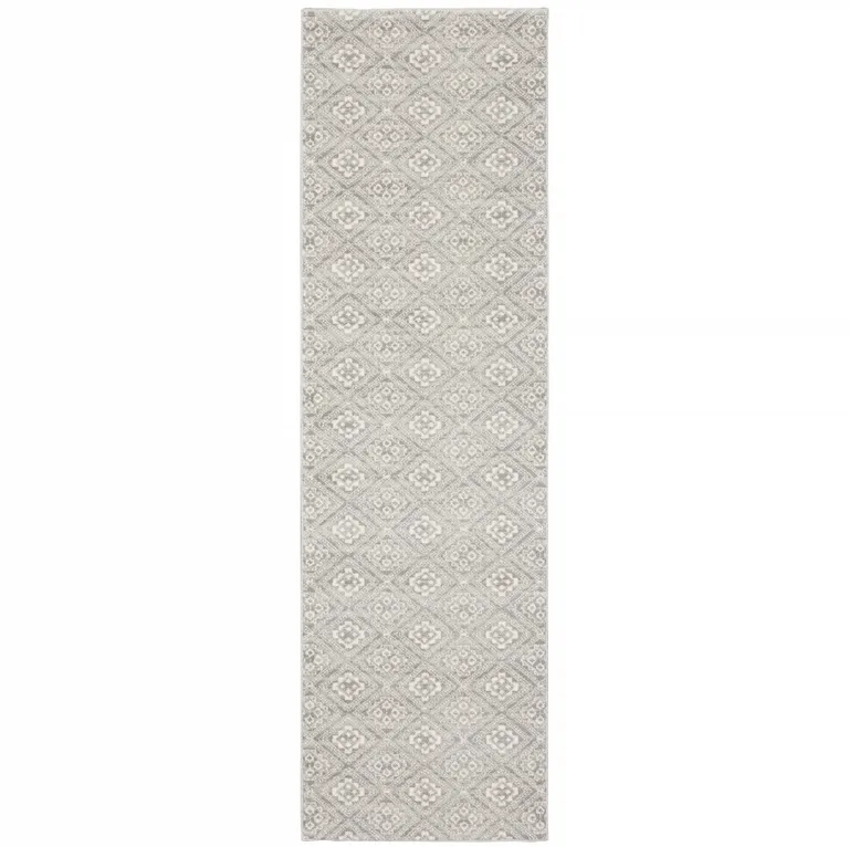 Grey Geometric Power Loom Stain Resistant Runner Rug Photo 1