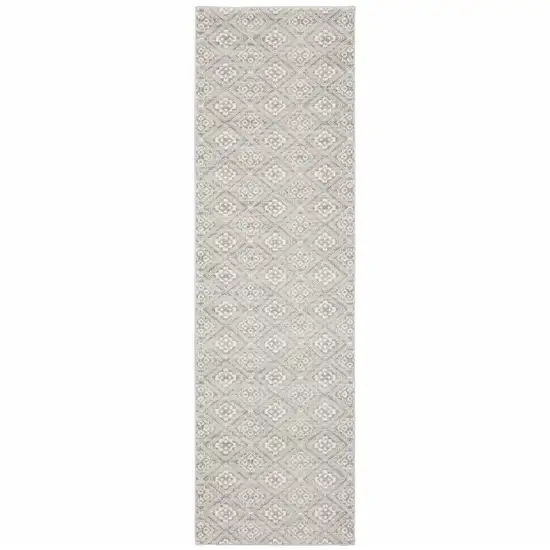 Grey Geometric Power Loom Stain Resistant Runner Rug Photo 1