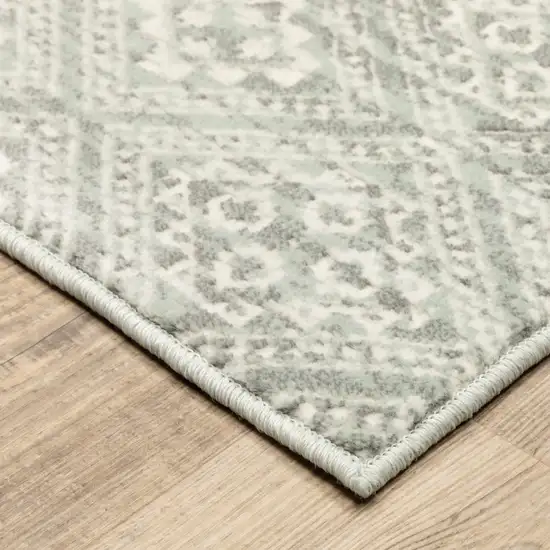 Grey Geometric Power Loom Stain Resistant Runner Rug Photo 5