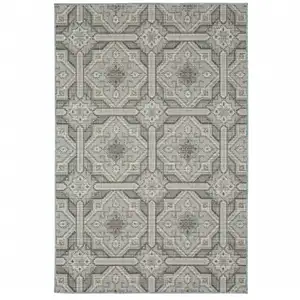 Photo of Grey Geometric Stain Resistant Indoor Outdoor Area Rug