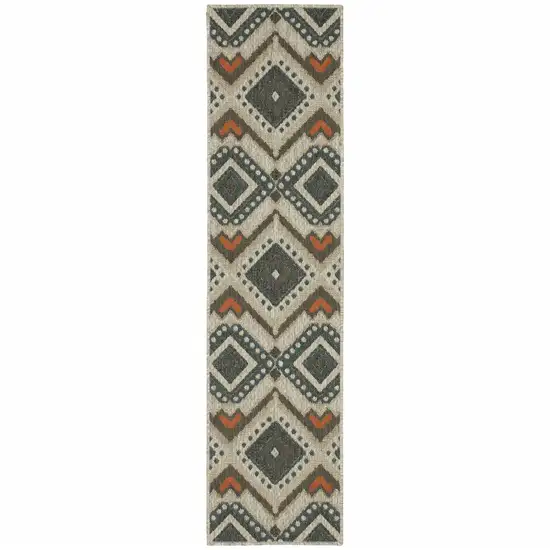 Grey Geometric Stain Resistant Indoor Outdoor Area Rug Photo 2