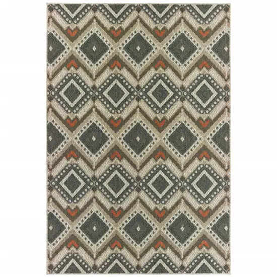 Grey Geometric Stain Resistant Indoor Outdoor Area Rug Photo 1