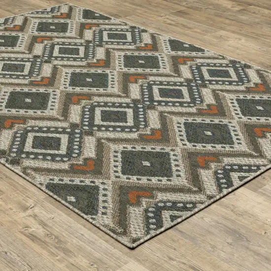 Grey Geometric Stain Resistant Indoor Outdoor Area Rug Photo 4