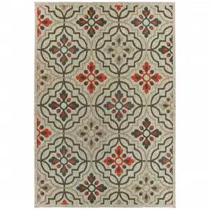 Photo of Grey Geometric Stain Resistant Indoor Outdoor Area Rug