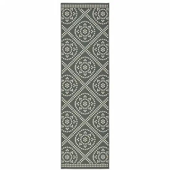 Grey Geometric Stain Resistant Indoor Outdoor Area Rug Photo 1