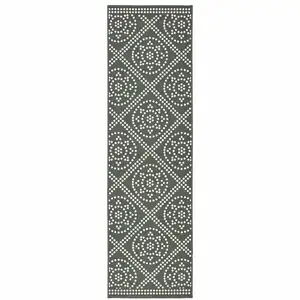 Photo of Grey Geometric Stain Resistant Indoor Outdoor Area Rug