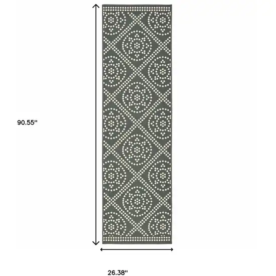 Grey Geometric Stain Resistant Indoor Outdoor Area Rug Photo 4