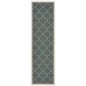 Photo of Grey Geometric Stain Resistant Indoor Outdoor Area Rug