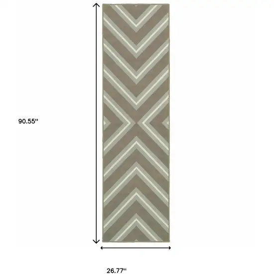 Grey Geometric Stain Resistant Indoor Outdoor Area Rug Photo 4