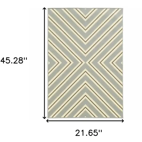 Grey Geometric Stain Resistant Indoor Outdoor Area Rug Photo 5