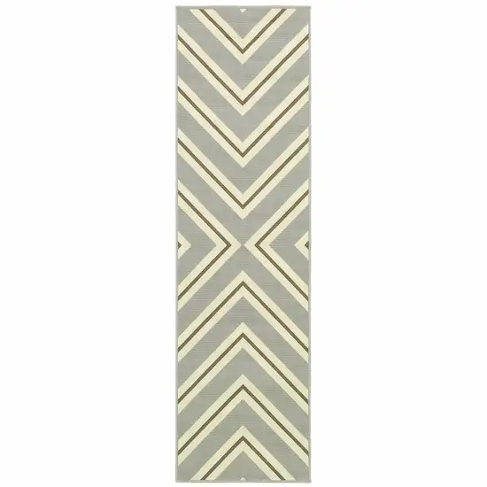 Grey Geometric Stain Resistant Indoor Outdoor Area Rug Photo 1