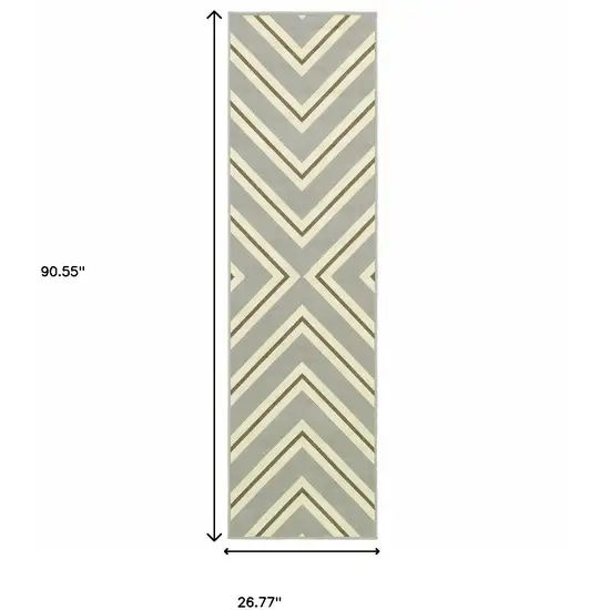 Grey Geometric Stain Resistant Indoor Outdoor Area Rug Photo 4