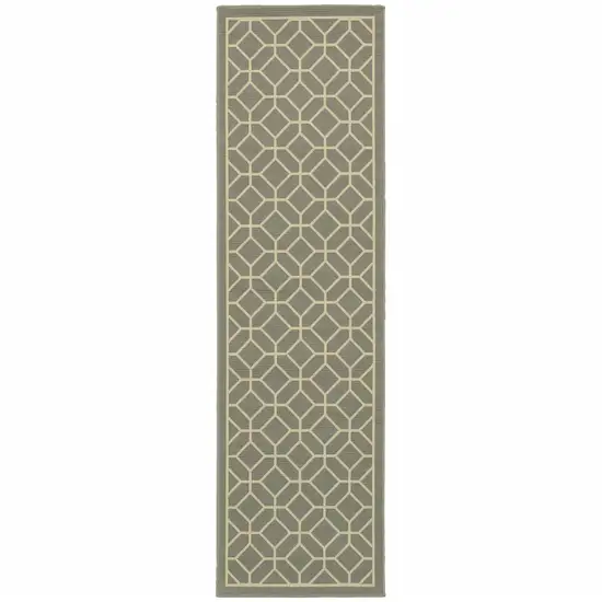 Grey Geometric Stain Resistant Indoor Outdoor Area Rug Photo 1