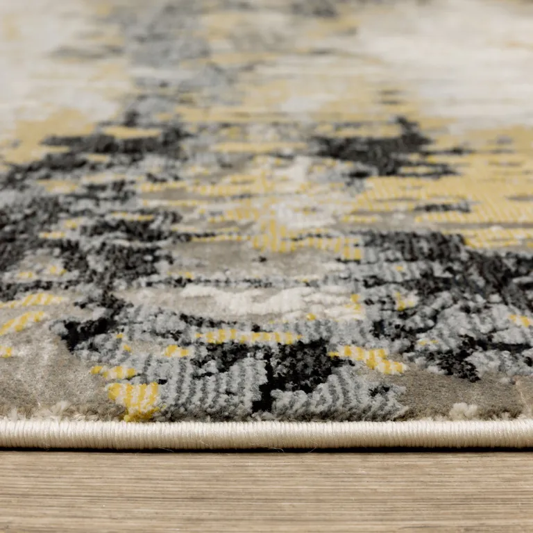 Grey Gold Beige Black And Brown Abstract Power Loom Stain Resistant Area Rug Photo 5