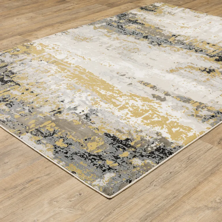 Grey Gold Beige Black And Brown Abstract Power Loom Stain Resistant Area Rug Photo 3