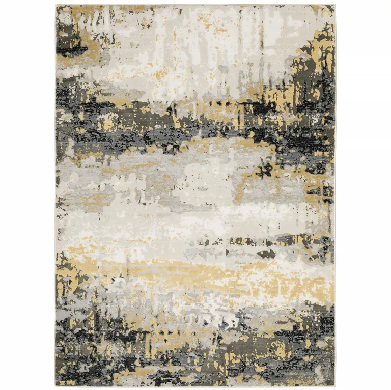 Grey Gold Beige Black And Brown Abstract Power Loom Stain Resistant Area Rug Photo 1