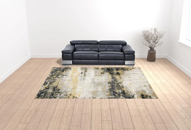 Grey Gold Beige Black And Brown Abstract Power Loom Stain Resistant Area Rug Photo 2