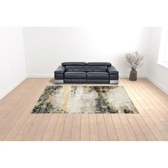 Grey Gold Beige Black And Brown Abstract Power Loom Stain Resistant Area Rug Photo 2