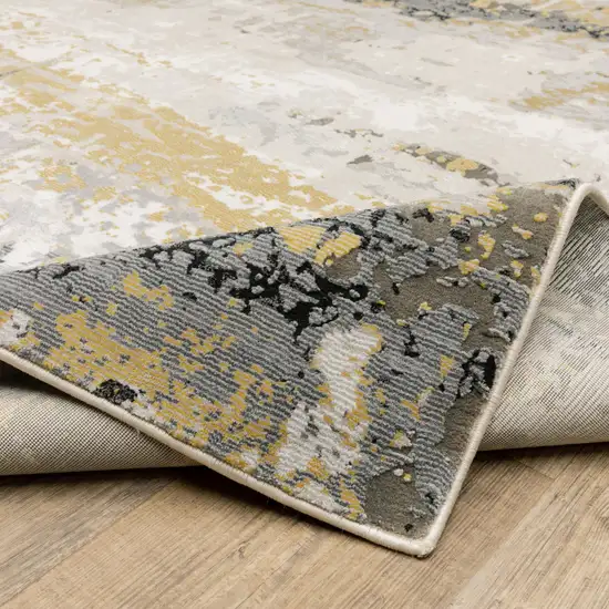 Grey Gold Beige Black And Brown Abstract Power Loom Stain Resistant Runner Rug Photo 6