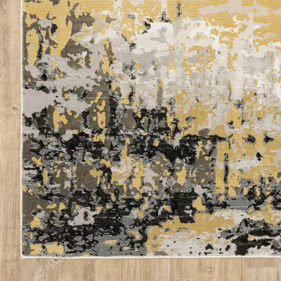 Grey Gold Beige Black And Brown Abstract Power Loom Stain Resistant Runner Rug Photo 3