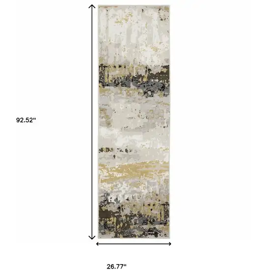 Grey Gold Beige Black And Brown Abstract Power Loom Stain Resistant Runner Rug Photo 9