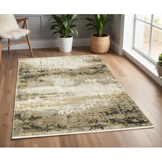 Gray and Black Abstract Power Loom Area Rug With Fringe Photo 1