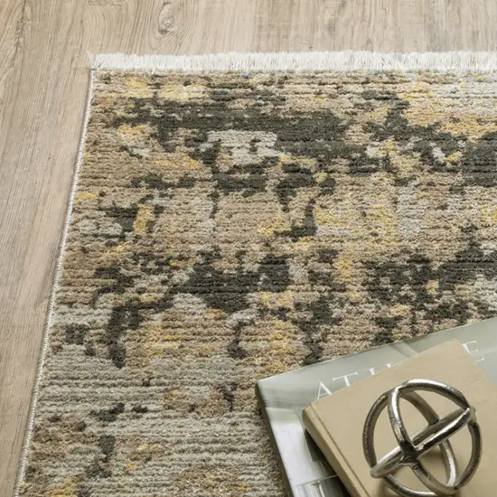 Grey Gold Black Charcoal And Beige Abstract Power Loom Stain Resistant Area Rug With Fringe Photo 6