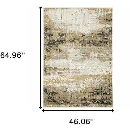 Grey Gold Black Charcoal And Beige Abstract Power Loom Stain Resistant Area Rug With Fringe Photo 8