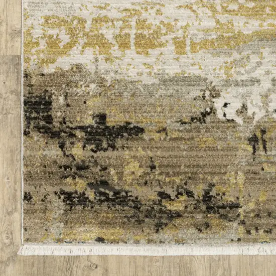 Grey Gold Black Charcoal And Beige Abstract Power Loom Stain Resistant Area Rug With Fringe Photo 3