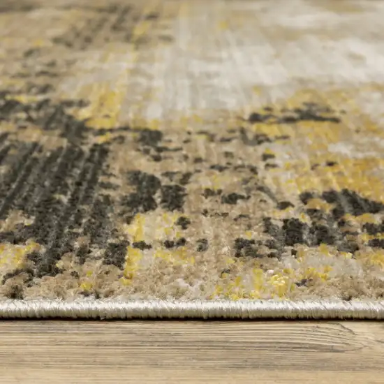 Grey Gold Black Charcoal And Beige Abstract Power Loom Stain Resistant Area Rug With Fringe Photo 9