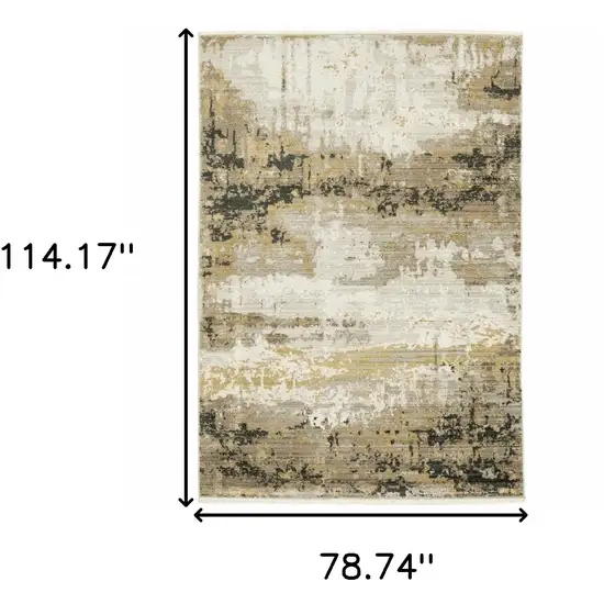 Grey Gold Black Charcoal And Beige Abstract Power Loom Stain Resistant Area Rug With Fringe Photo 8